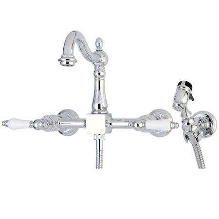 Heritage KS1261PLBS 8" Centerset Wall Mount Kitchen Faucet with Brass Sprayer KS1261PLBS
